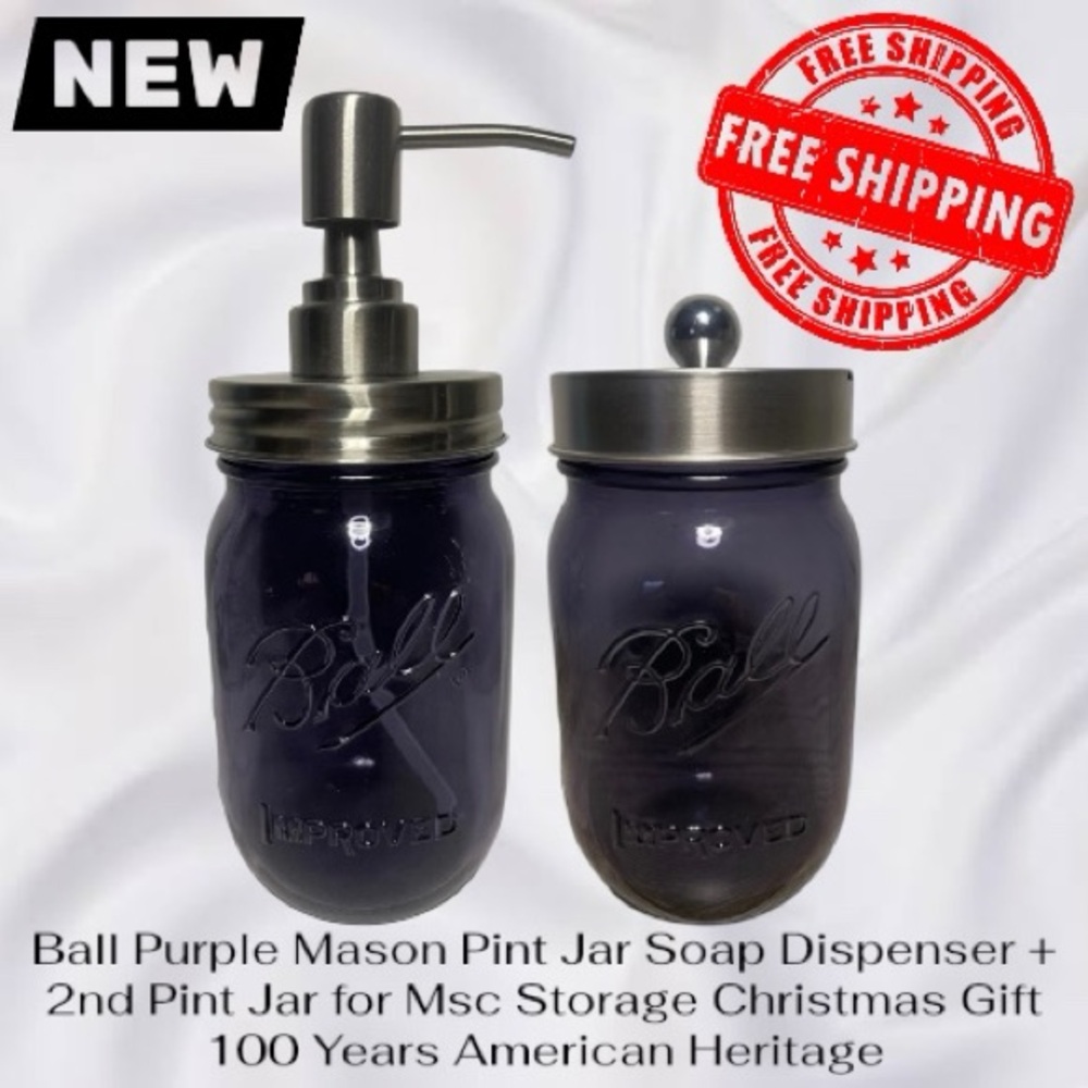 Ball Purple Mason Pint Jar Soap Dispenser + Pint Jar 100 Years American Heritage